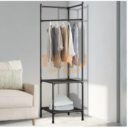 Двоповерхова металева кутова стійка-стелаж з поперечиною для вішалок Coat rack YH6606
