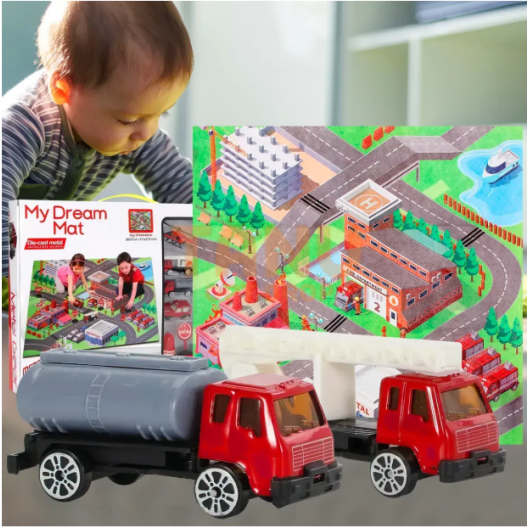Дитячий ігровий набір килимок з транспортом "Місто та пожежні" Toys Factory (LA-063)