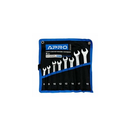Набор ріжково-накидных ключей Apro 8-19мм в корпусе DIN3113 (8шт)